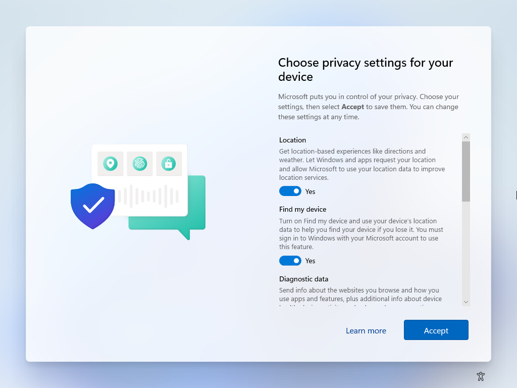 Choose privacy settings in windows 11
