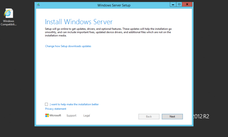 Beginning the process to upgrade windows server 2012 r2 to windows server 2022